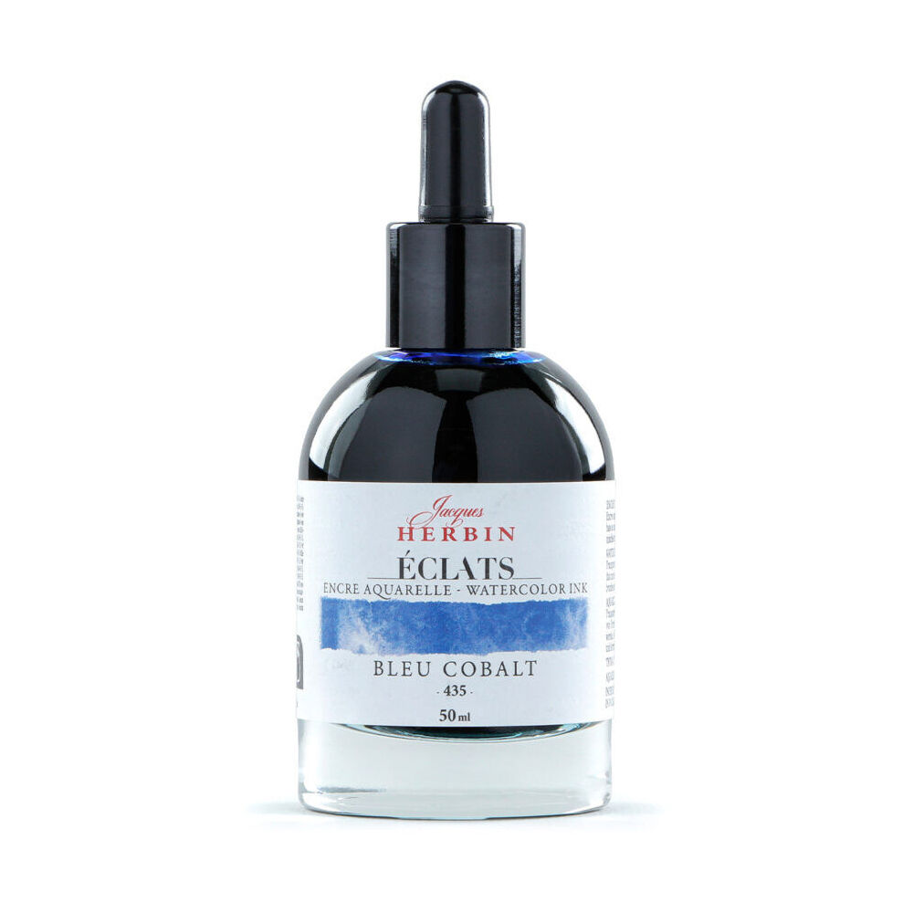 2PK Herbin Eclats Glass Bottle Watercolour Ink w/ Dropper 50ml Cobalt Blue