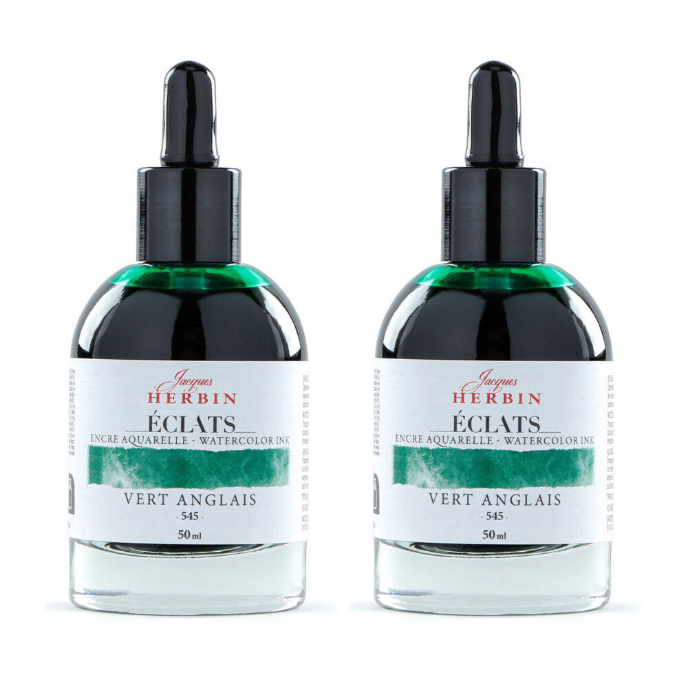 2PK Herbin Eclats Intense Watercolour Ink w/ Dropper 50ml British Racing Green