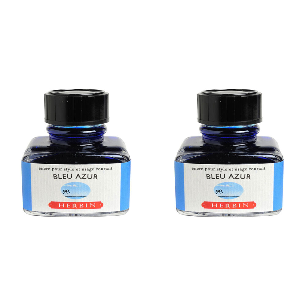 2PK Herbin Writing & Drawing Water-Based Natural Dyes Ink 30ml Azure Blue