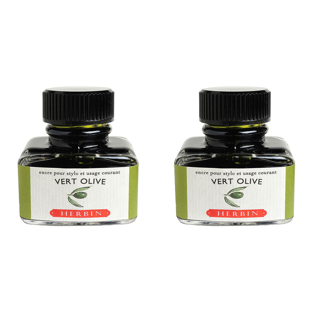2PK Herbin Writing & Drawing Water-Based Natural Dyes Ink 30ml Olive Green