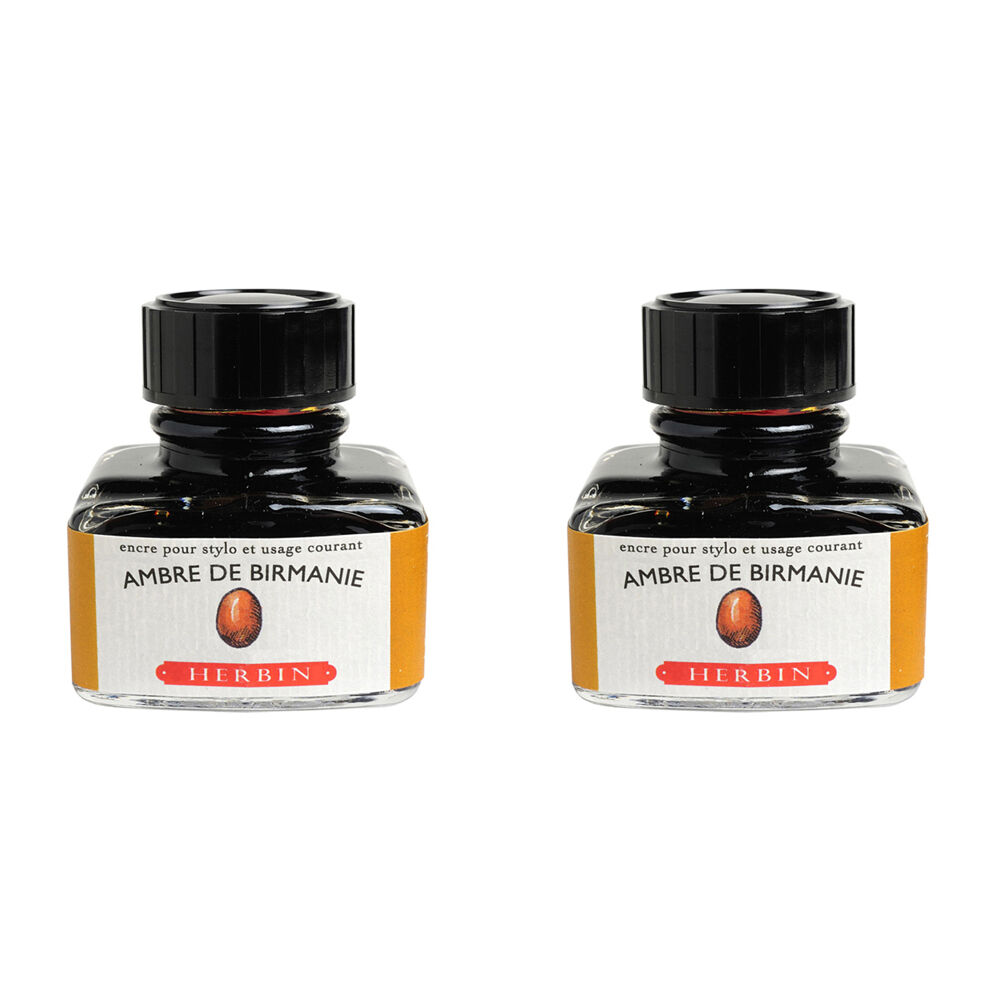 2PK Herbin Writing & Drawing Water-Based Natural Dyes Ink 30ml Burmese Amber