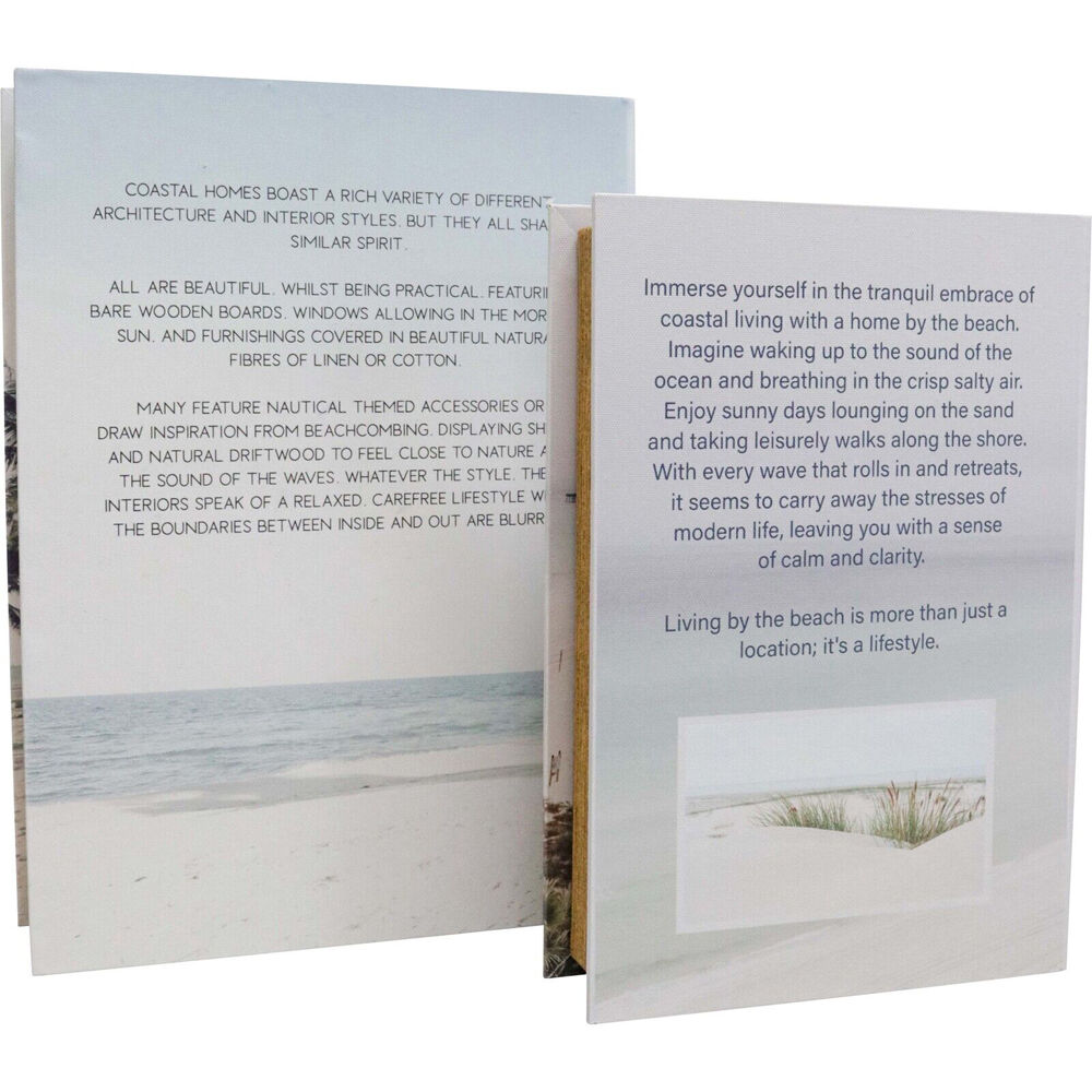 2pc LVD Wooden Canvas Book Box Large Set 34x25x6.5/29x20x5.5cm Coastal Haven