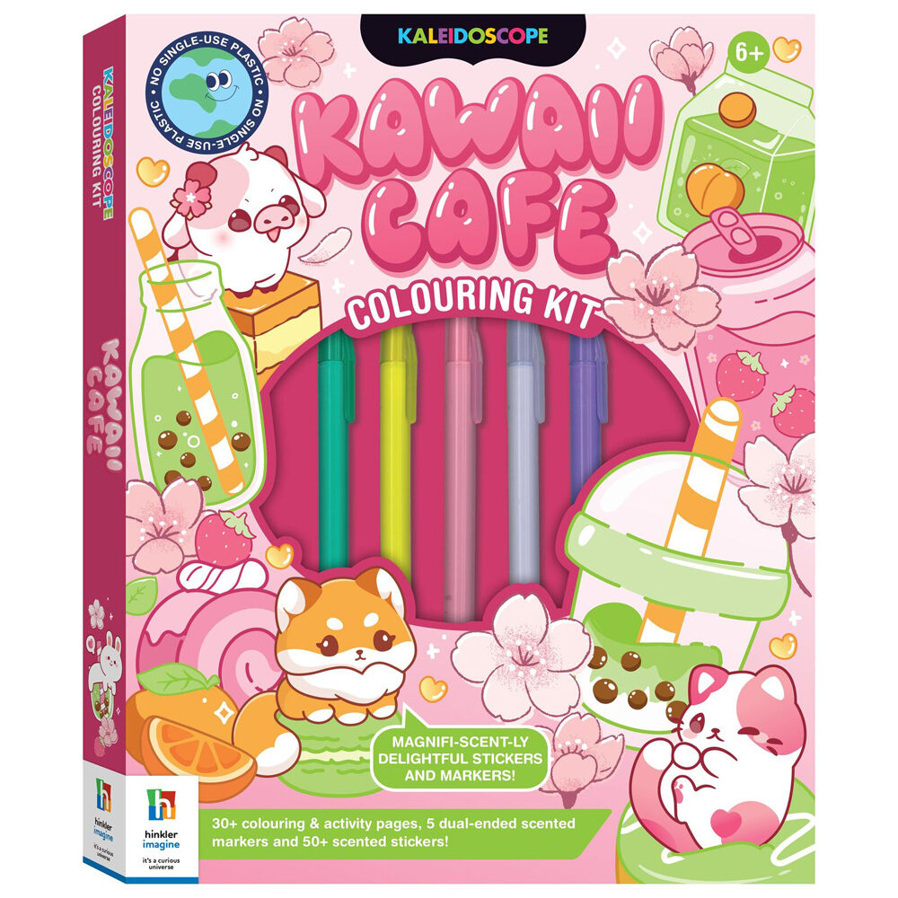 3PK Kaleidoscope Kawaii Cafe Markers & Stickers Colouring Kit 6y+