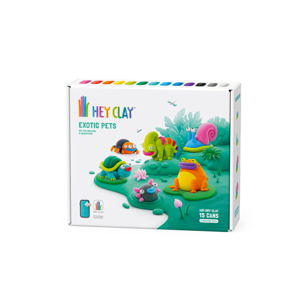 2PK Hey Clay Exotic Pets Theme Modelling Set w/15 Colour Cans & 2 Tools 3y+