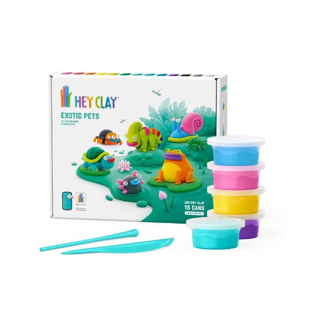 2PK Hey Clay Exotic Pets Theme Modelling Set w/15 Colour Cans & 2 Tools 3y+