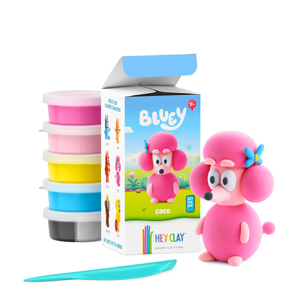 4PK Hey Clay Bluey Single Character Kids Modelling-Clay Set 5 Coloured Cans Coco