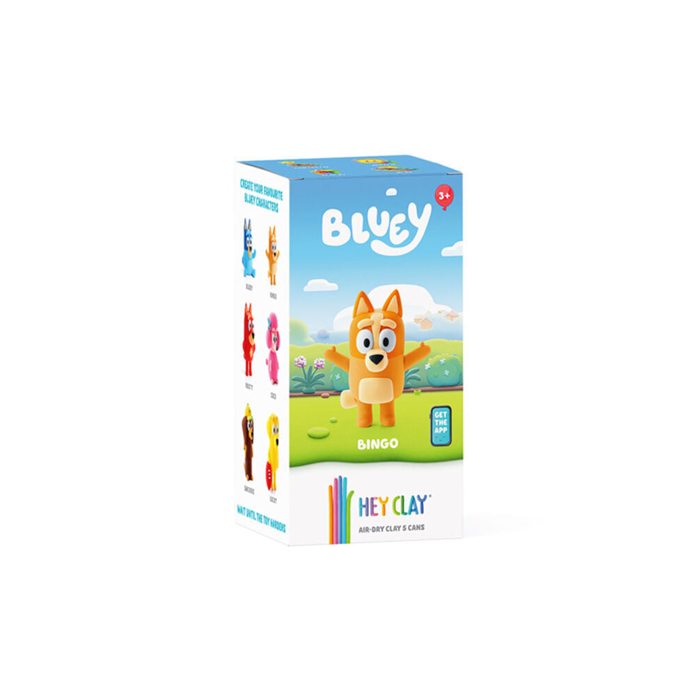 2PK Hey Clay Bluey Single Character Kids Modelling-Clay Set 5 Coloured Cans Bingo