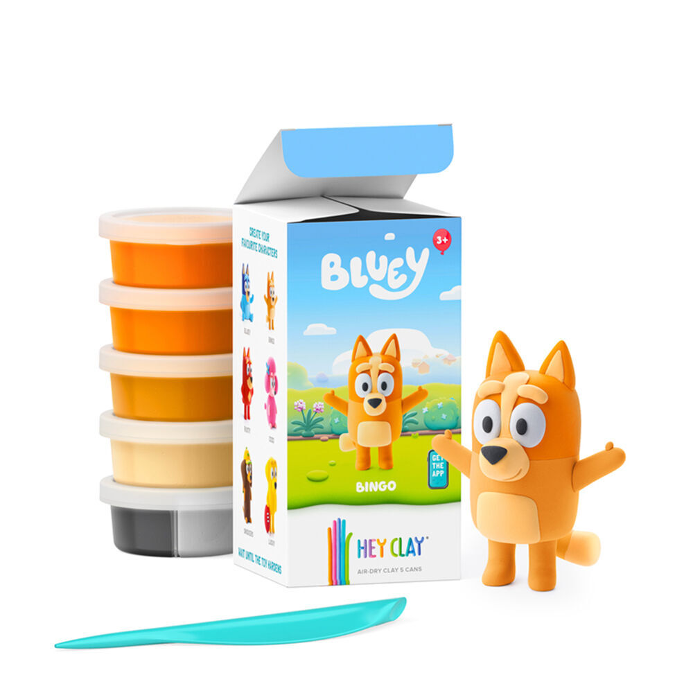 2PK Hey Clay Bluey Single Character Kids Modelling-Clay Set 5 Coloured Cans Bingo