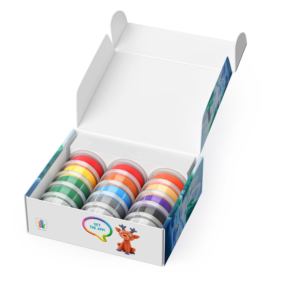 15pc Hey Clay Winter Holidays Moulding Cans Multicoloured 3y+