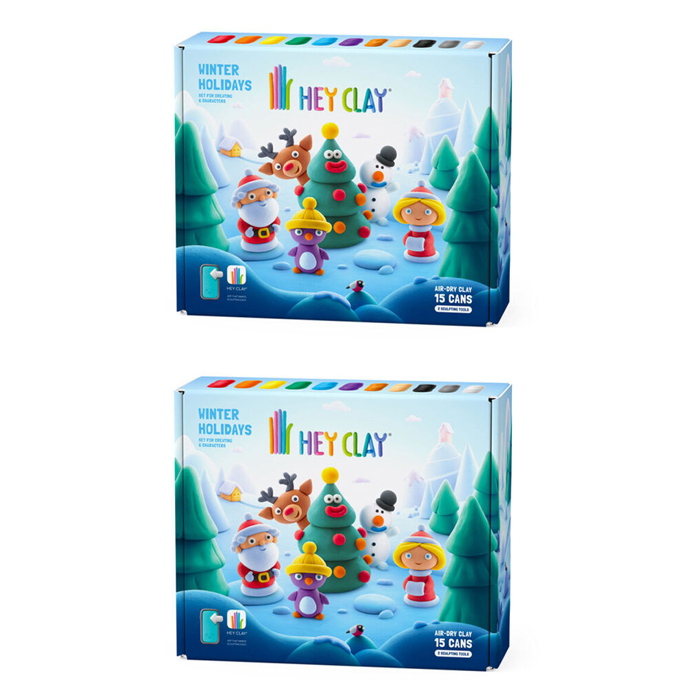 2x 15pc Hey Clay Winter Holidays Moulding Cans Multicoloured 3y+