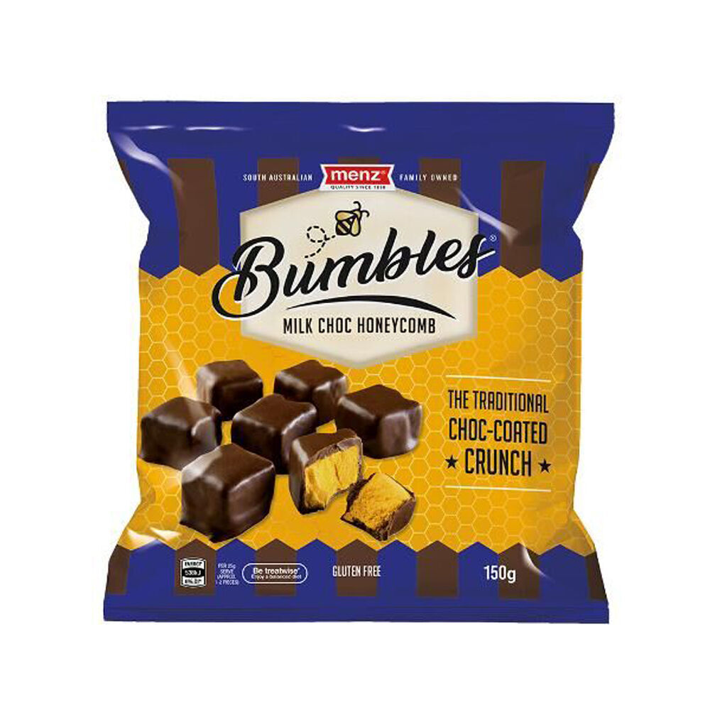 12PK Menz Bumbles Milk Chocolate Honeycomb Sweet Confectionery 150g Gluten-Free