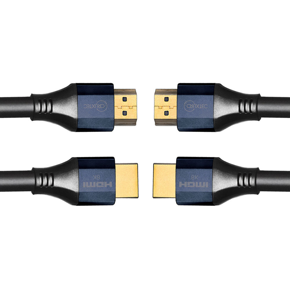 2PK Cruxtec 2m HDMI 2.1 8K w/ Ethernet Male to Male Cable - Black