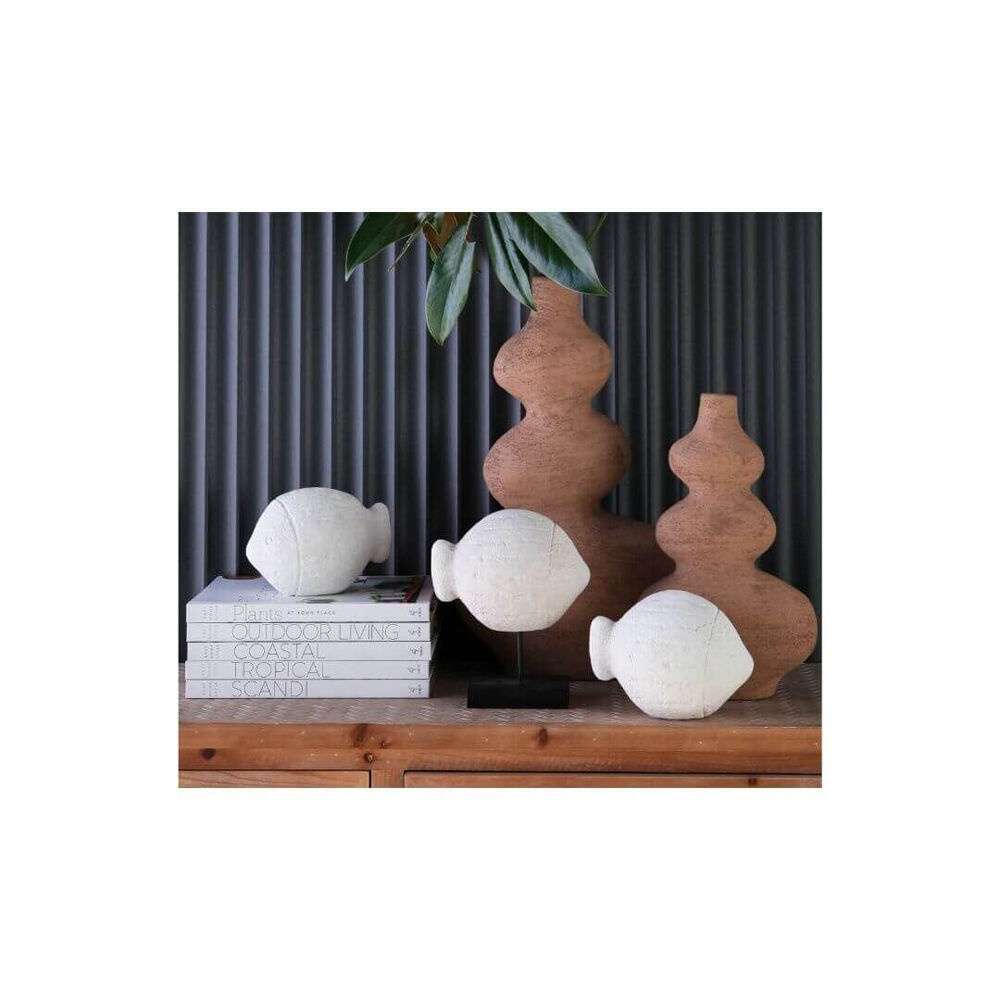 Darlin Stone Fish T-Lite Holder Table Decor 10.5x16cm Matte Off-White