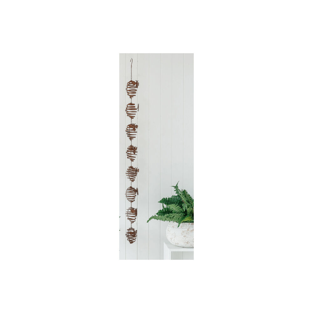 Darlin Handmade Metal Bee Swirl Rain Chain 147x9cm Matte Rust Finish