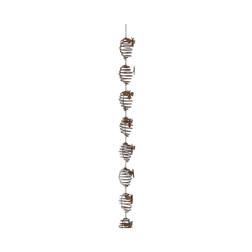 Darlin Handmade Metal Bee Swirl Rain Chain 147x9cm Matte Rust Finish