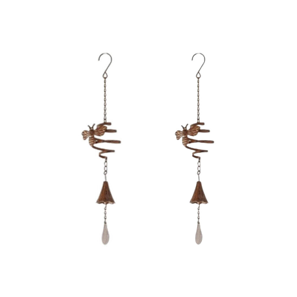 2PK Darlin Handmade Metal Bee Swirl Wind Chime Bell 54.5cm Matte Rust Finish