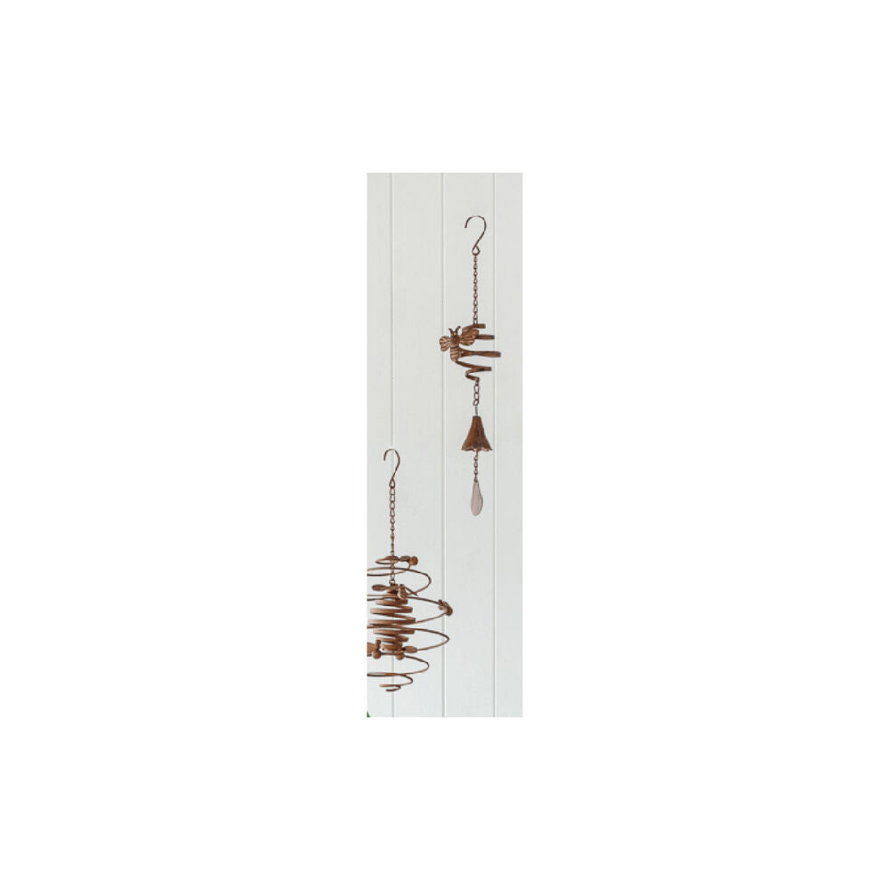2PK Darlin Handmade Metal Bee Swirl Wind Chime Bell 54.5cm Matte Rust Finish