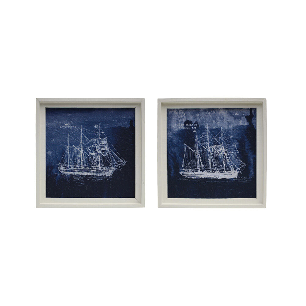 Darlin Handmade Tall Ship Watercolour Wall Art Version 1 and 2 Timber Frame