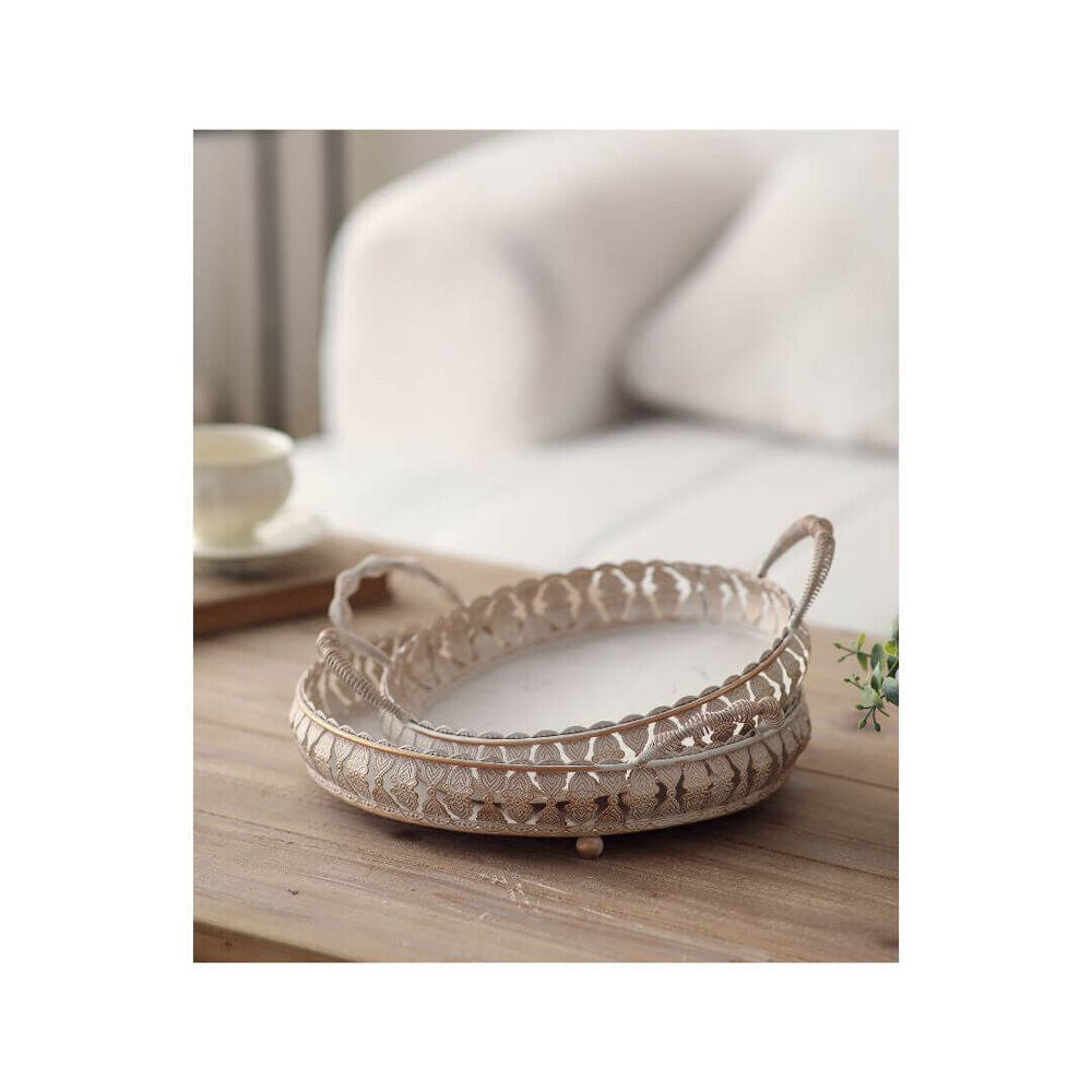 2pc Darlin Metal Jalna Filigree Table Trays Home Decors Off-white