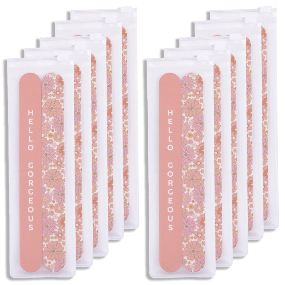 10x 2pc Splosh Handbag Accessories Flower Nail File Set Double Sided - Pink