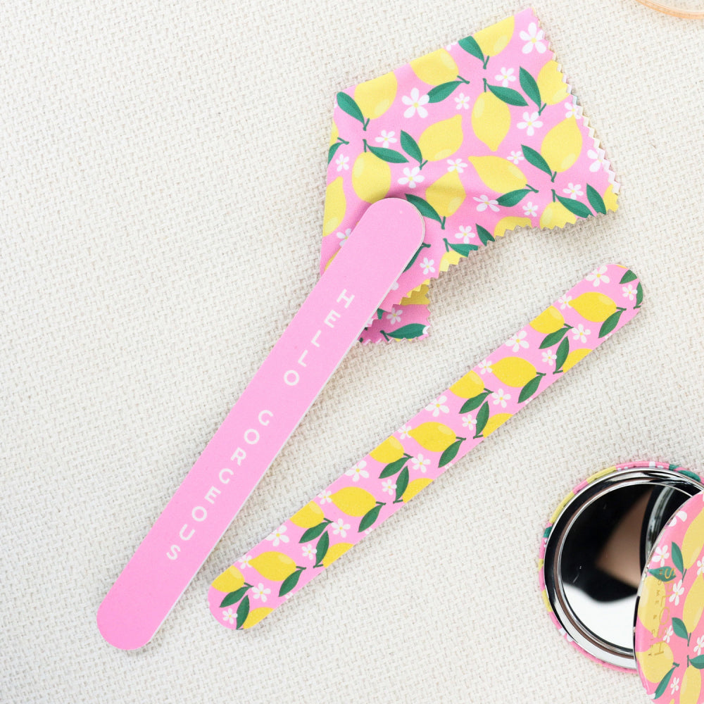 10x 2pc Splosh Handbag Accessories Lemon Nail File Set Double Sided - Pink