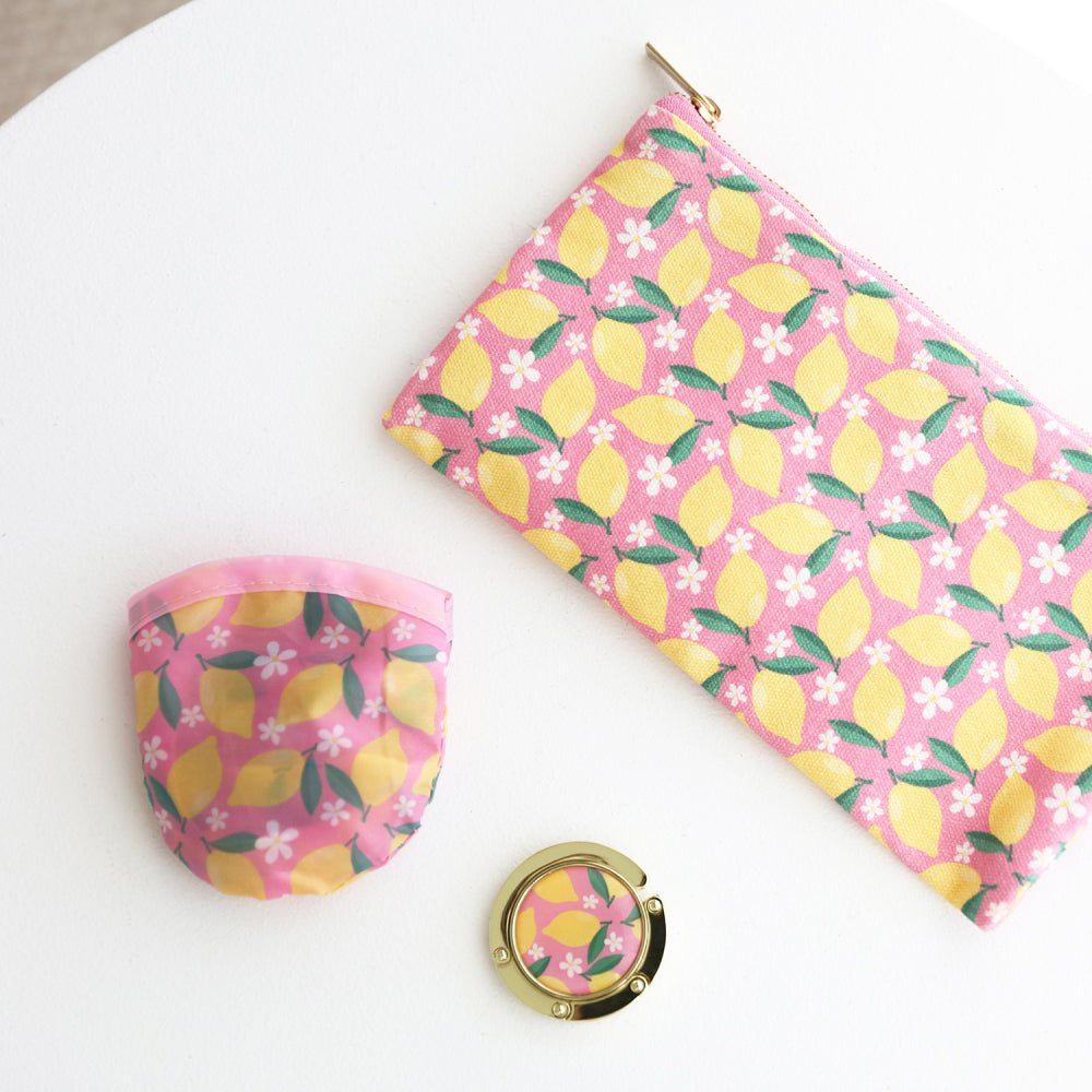 5PK Splosh Handbag Accessories Twist & Pop Round Fan w/ Storage 20cm - Lemon