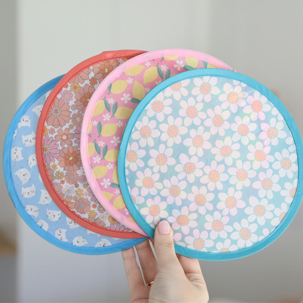 5PK Splosh Handbag Accessories Twist & Pop Round Fan w/ Storage 20cm - Lemon