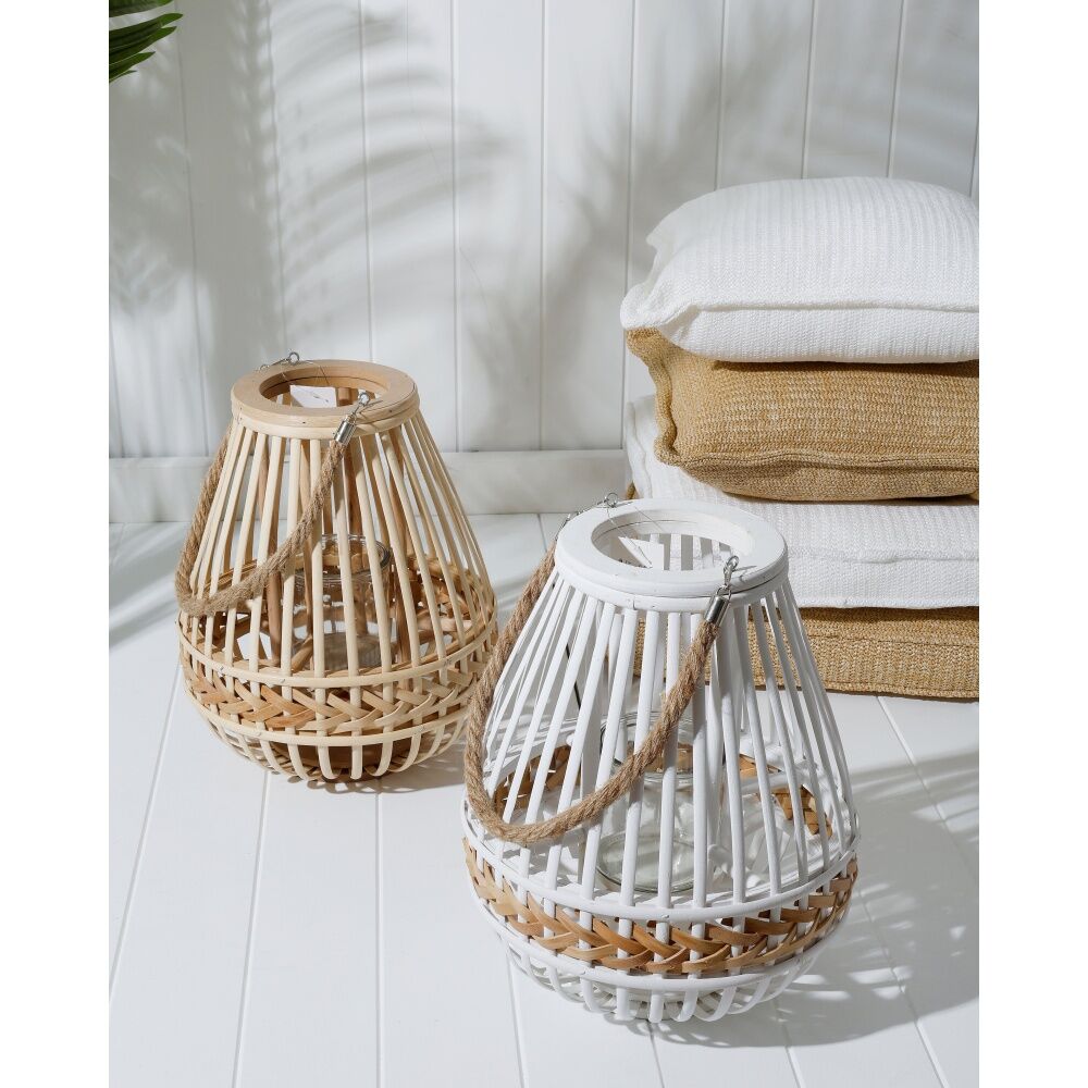 Maine & Crawford Johan 36cm Lantern w/ Glass Candle Holder - Natural