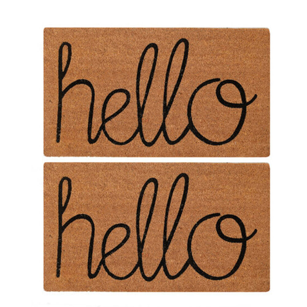 2PK Maine And Crawford Hello Script Writing Coir Doormat 15mm Thickness 70x40cm