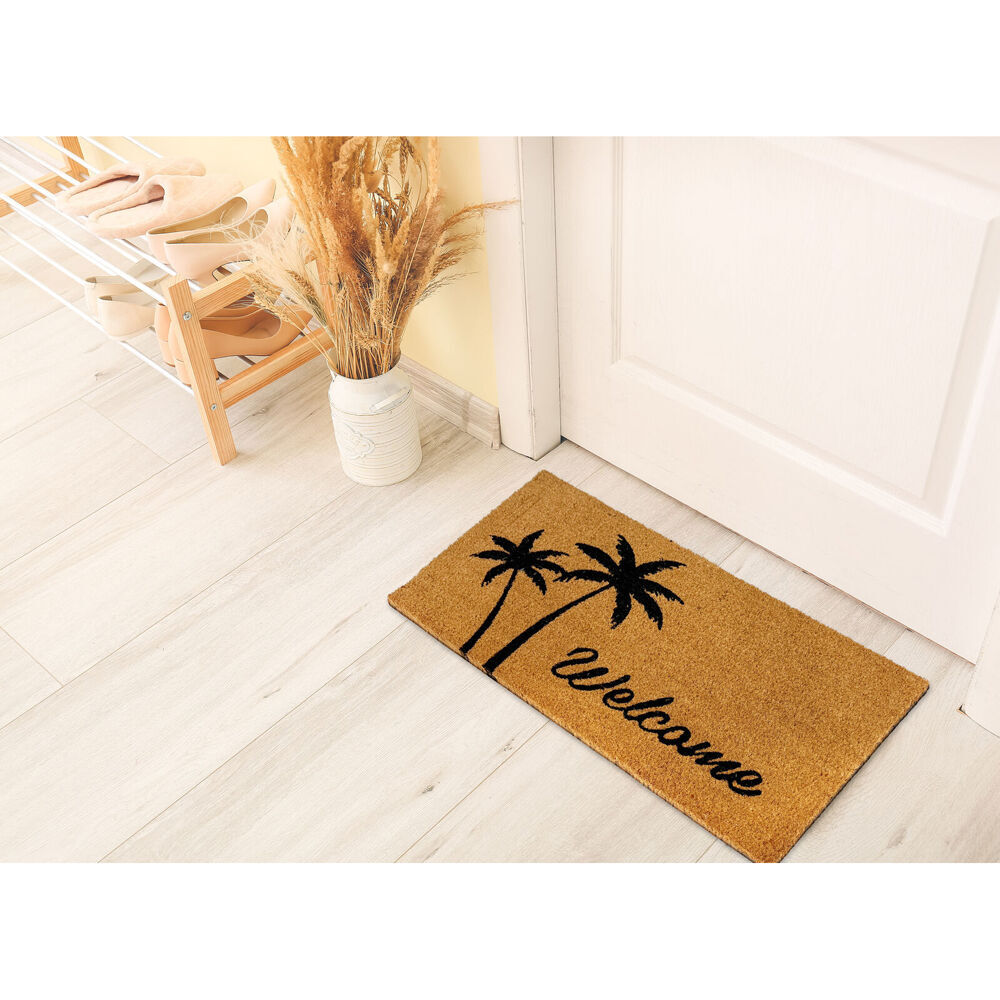 2PK Maine And Crawford Palm Tree Welcome Black Coir Doormat 70x40cm