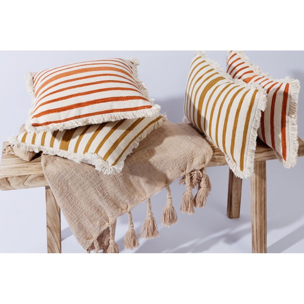 Maine & Crawford Cora 50x30cm Stripe Cushion w/ Fringing - Terracotta