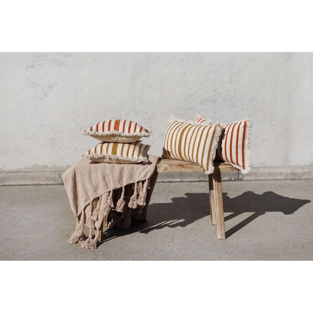 Maine & Crawford Cora 50x30cm Stripe Cushion w/ Fringing - Terracotta