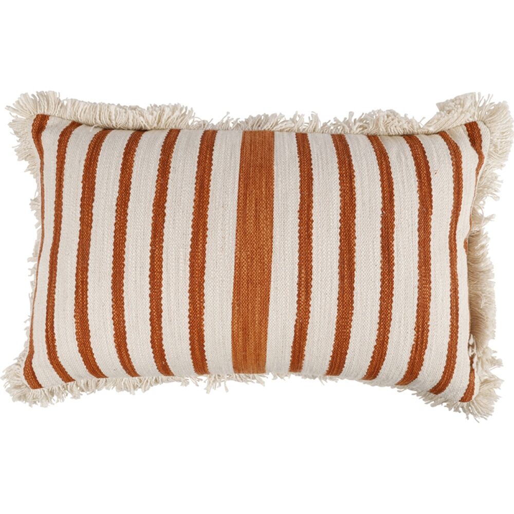 Maine & Crawford Cora 50x30cm Stripe Cushion w/ Fringing - Terracotta