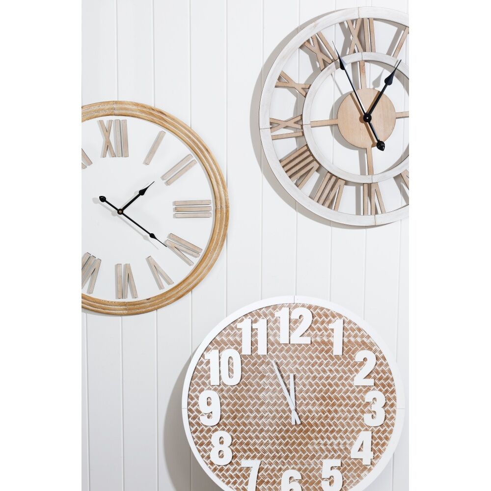 Maine & Crawford Logan Number 60cm MDF Analogue Wall Clock - White/Natural