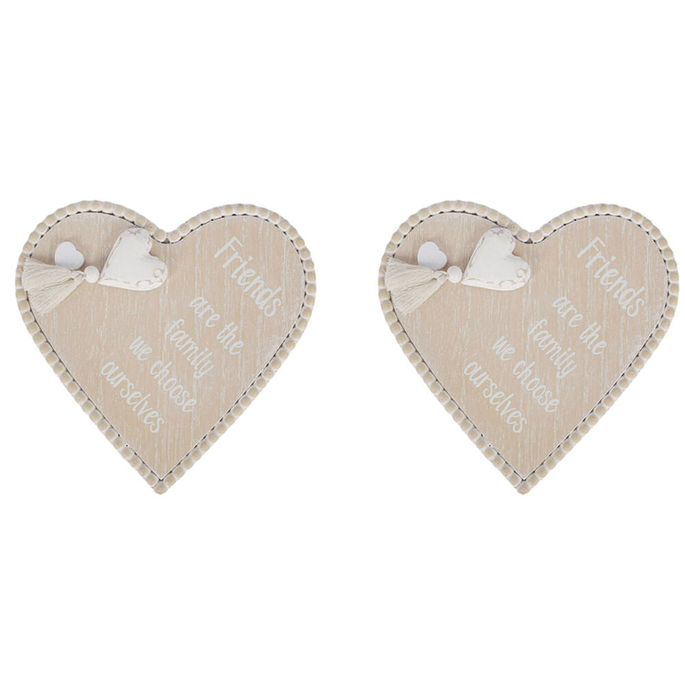 2PK Maine And Crawford Heart Shape Friends Plaque Stand Natural/White 15x15x3cm
