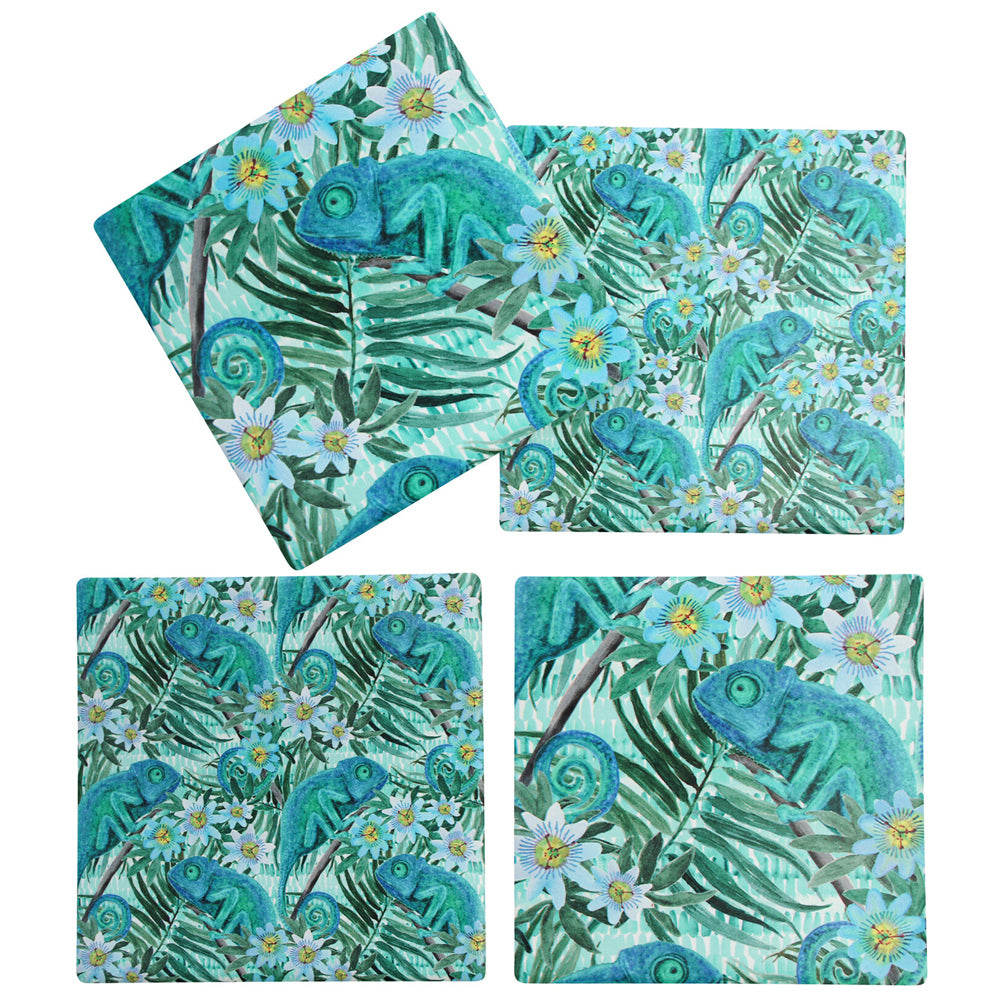 3x 4pc LVD Porcelain Coasters Tropical Camelon Home/Kitchen Decor 10cm Square