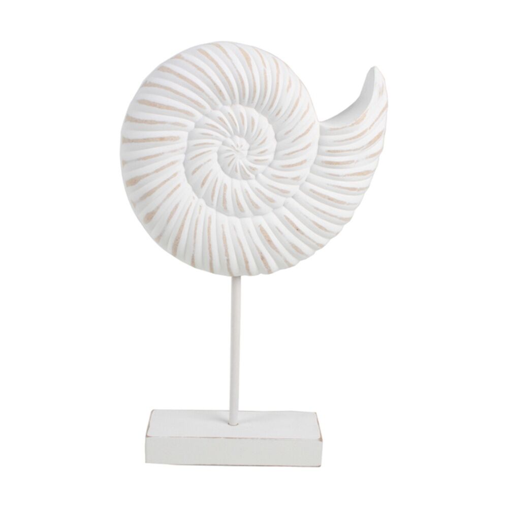 Maine & Crawford 7 Seas Wood 35cm Conch Shell On Stand - White