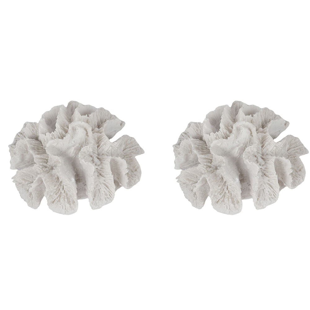 2PK Maine And Crawford Home Decor White Coral Resin Sculpture 15x15x7cm