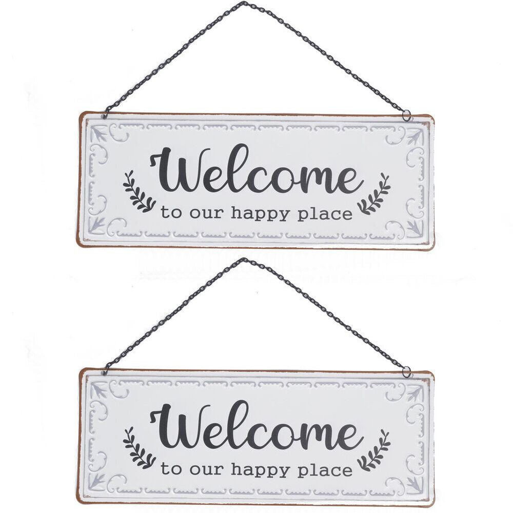 2PK Maine And Crawford Home Decor Welcome Metal Hanging Plaque Sign 37x14cm