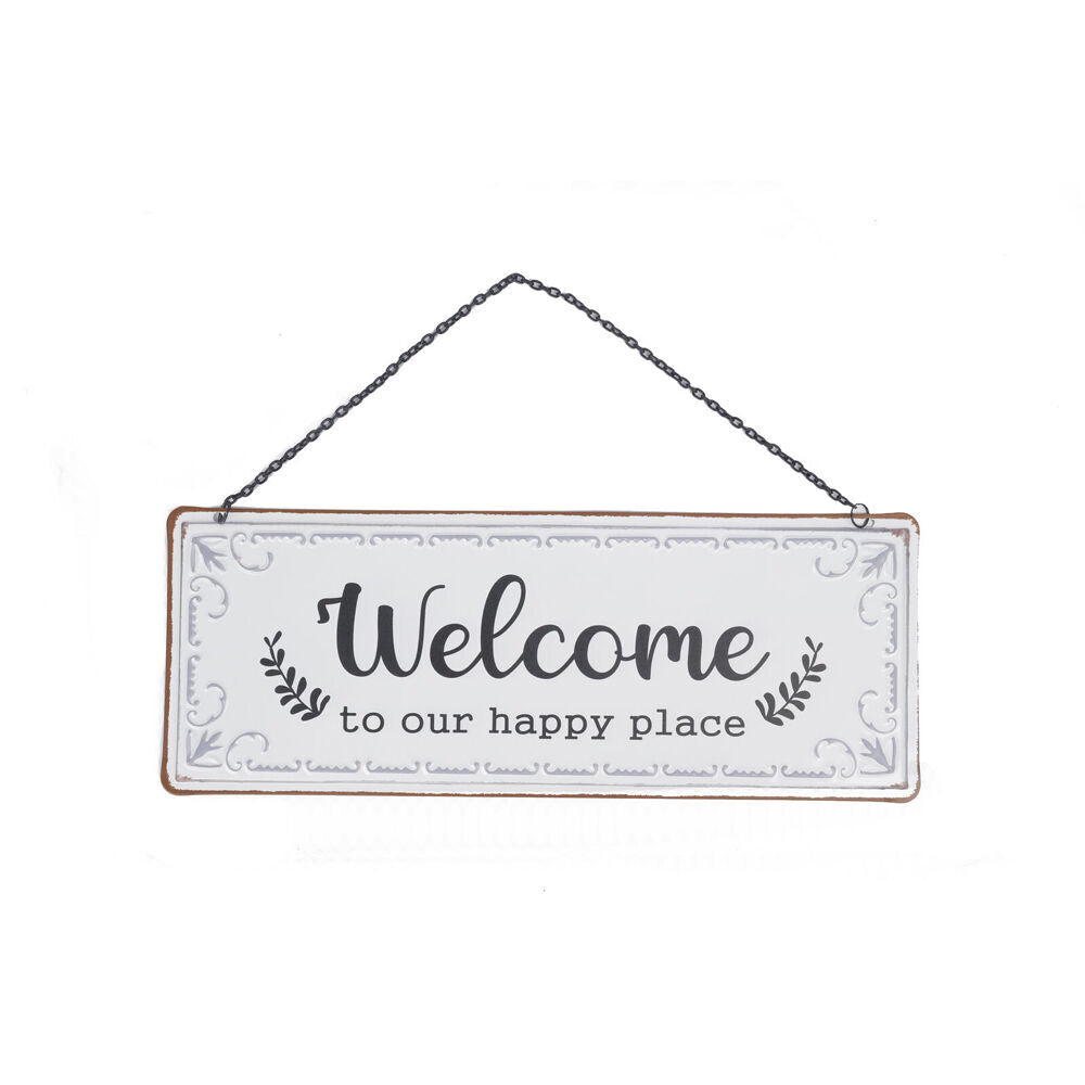 2PK Maine And Crawford Home Decor Welcome Metal Hanging Plaque Sign 37x14cm