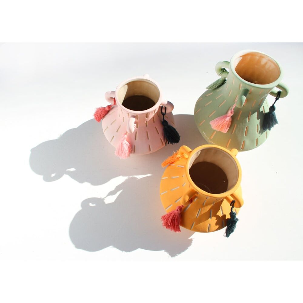 Maine & Crawford Bodee Amphora 13cm Stoneware Vase w/ Tassel - Pink