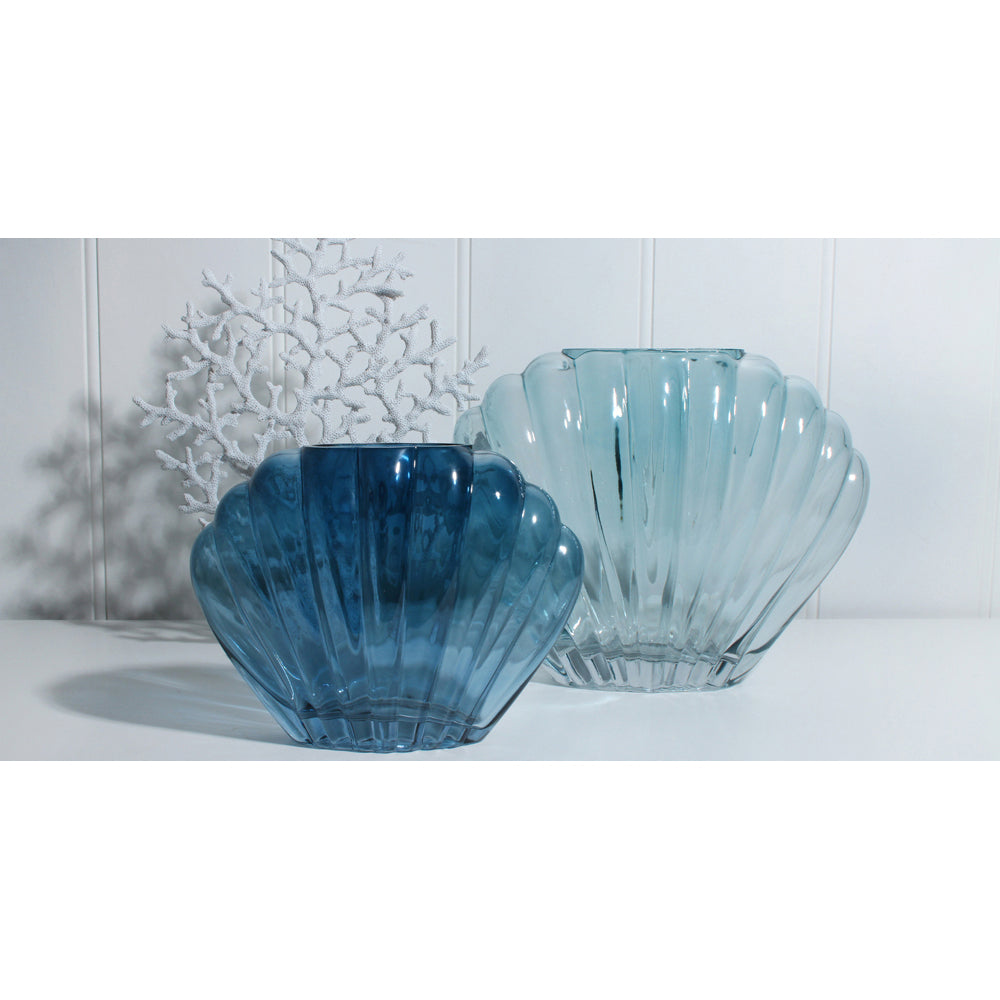 Maine & Crawford Billie 31x24cm Shell Glass Flower Vase - Aqua