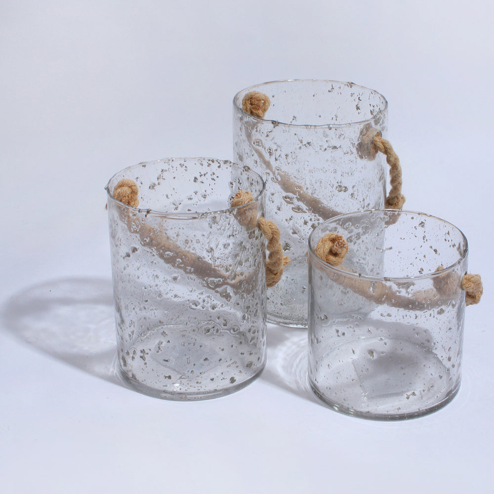 Maine & Crawford Ilina 15cm Beach Glass Cylinder w/ Rope Handle - Clear