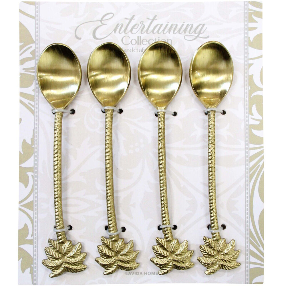 4pc LVD Stainless Steel/Brass Palm Tree Spoons Cutlery Set 14x2.5cm Gold