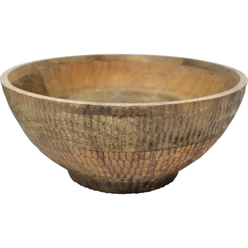LVD Carved Mango Wood Round Bowl 25.5x26cm - Brown