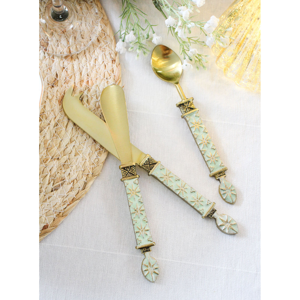 10PK LVD Brass Teaspoon Faro Handle 16x3cm - Gold/Mint