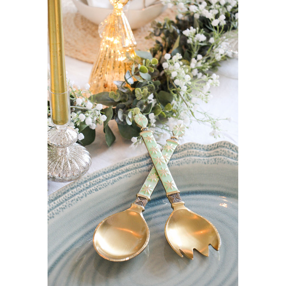 2pc LVD Aluminum Salad Server Faro Handle 27cm - Gold/Green