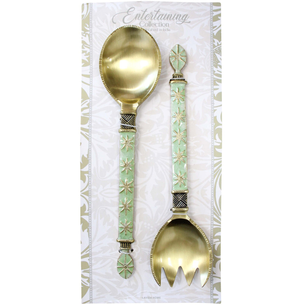 2pc LVD Aluminum Salad Server Faro Handle 27cm - Gold/Green