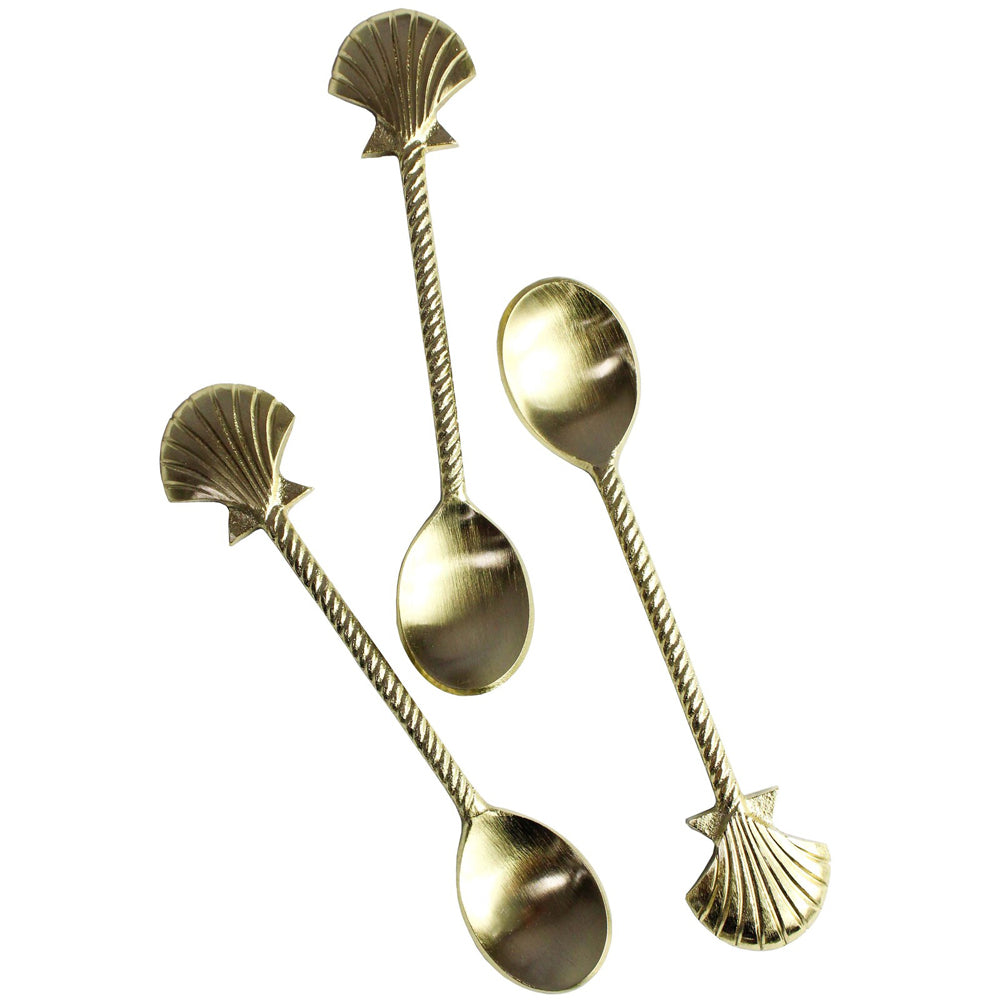 2x 3pc LVD Brass Teaspoon Shell Handle Cutlery 14x3cm - Gold