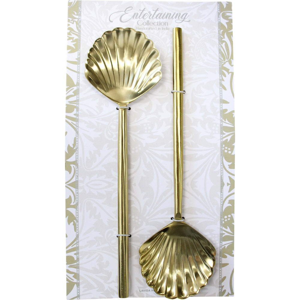 2pc LVD Brass Classic Shell Salad Server 28cm - Gold